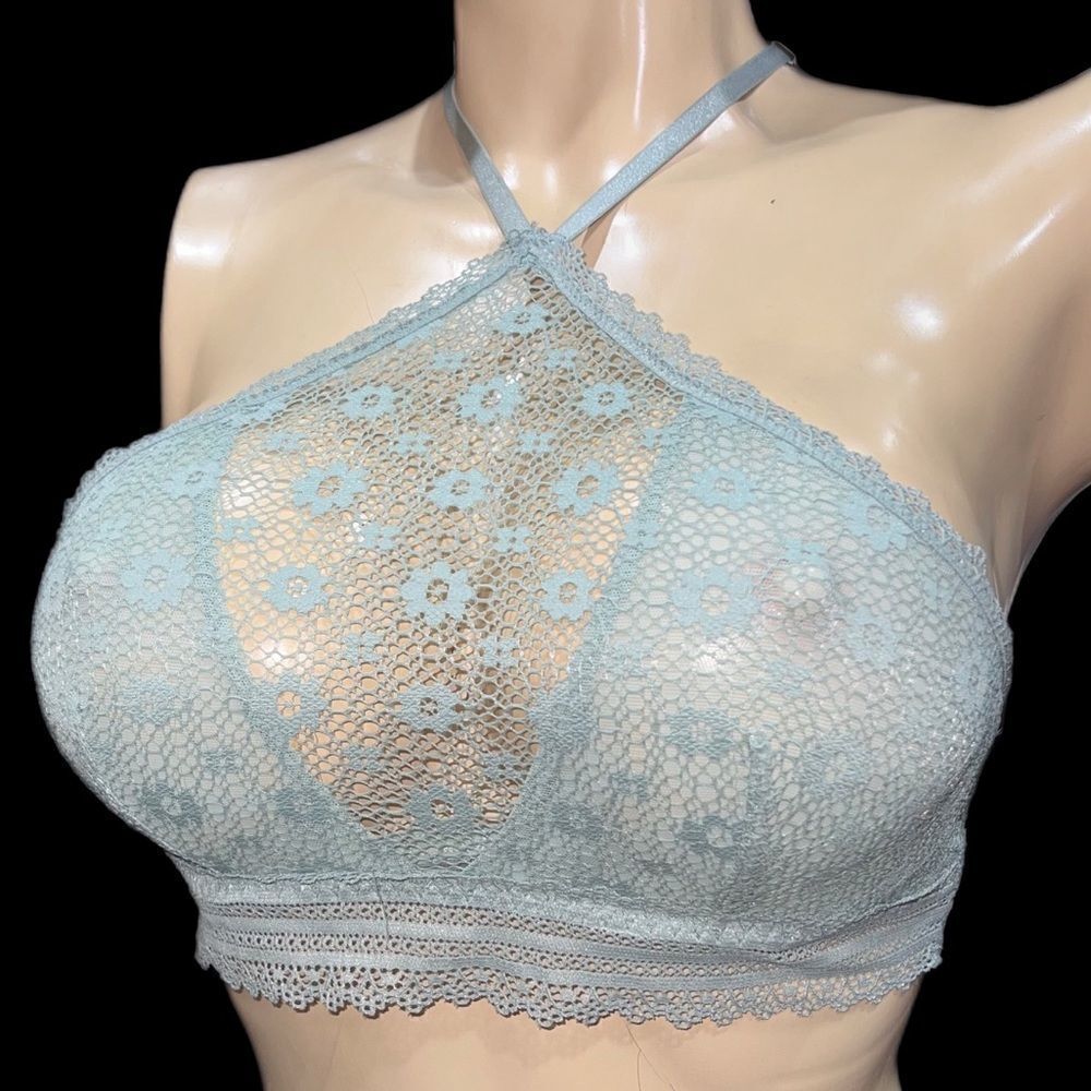 Victoria’s Secret High Neck Sheer Lace Underwire Bralette Bra Sage Small